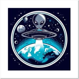 Grey Aliens in a UFO Posters and Art